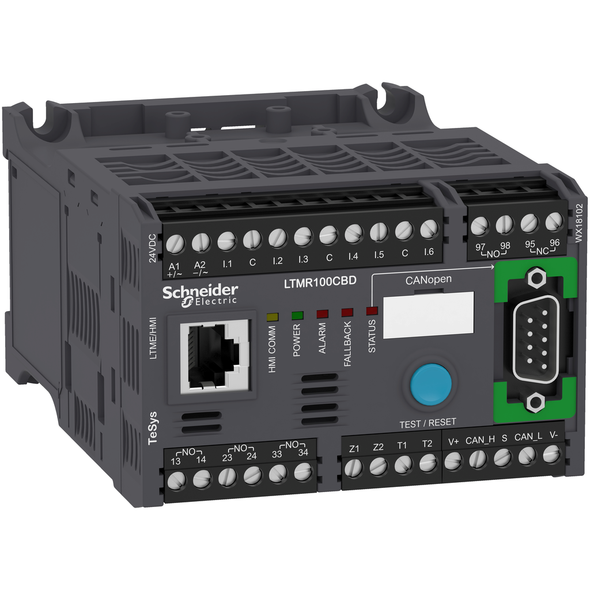 Schneider Electric LTMR100CBD Motor controller, TeSys T, Motor Management, CANopen, 6 logic inputs, 3 relay logic outputs, 5 to 100A, 24VDC