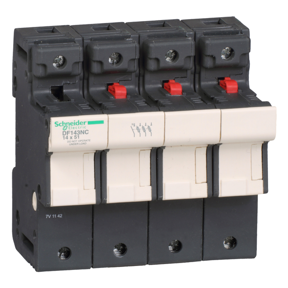 Schneider Electric DF143NC Fuse carrier, TeSys DF, 3P+N, 50A, 690VAC, fuse size 14x51mm, with tubular link