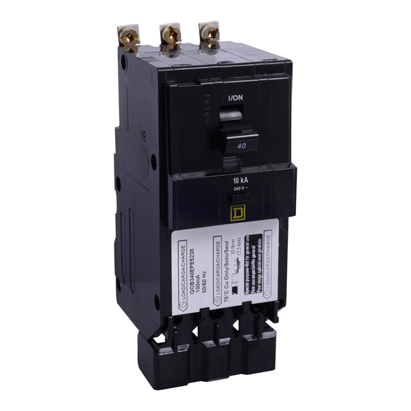 Schneider Electric QOB340EPE5238 Mini circuit breaker, QO, 40A, 3 pole, 240VAC, 10kA, bolt on, 100mA grd fault B, ring