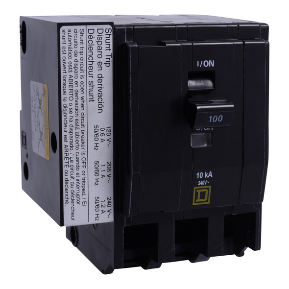 Schneider Electric QO31005274 Mini circuit breaker, QO, 100A, 3 pole, 120/240VAC, 10kA, plug in, AC shunt, ring