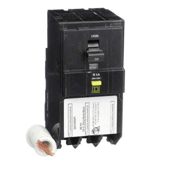 Schneider Electric QO330GFI Mini circuit breaker, QO, 30A, 3 pole, 208Y/120VAC, 10kA, plug in, 6mA grd fault A, pigtail