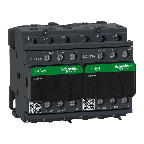 Schneider Electric LC2D09G7 TeSys Deca IEC contactor, 9 A, 3 P, 5 HP at 480 VAC, reversing, 120 VAC 50/60 Hz coil