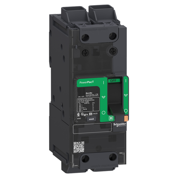 Schneider Electric BGL26100 Circuit breaker, PowerPacT B, 100A, 2 pole, 600Y/347VAC, 18kA, lugs, thermal magnetic, 80%