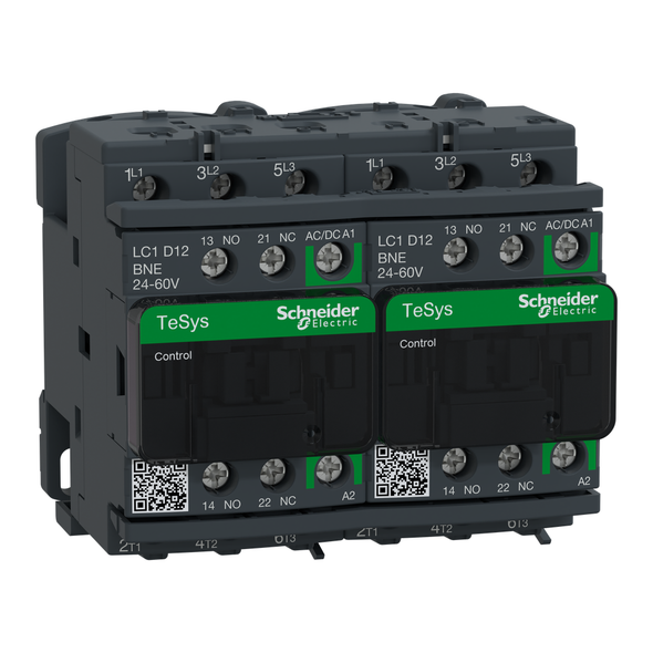 Schneider Electric LC2D12BNE TeSys Deca reversing contactor - 3P - <= 440 V - 12 A AC-3 - 24...60 V AC/DC coil