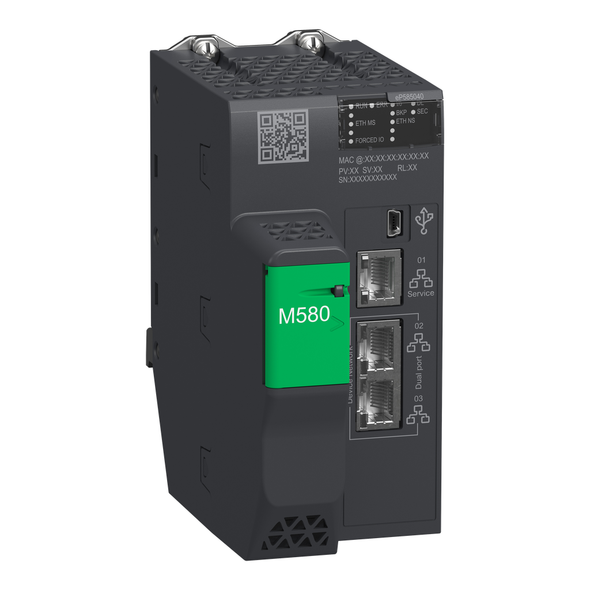 Schneider Electric BMEP585040 standalone processor, Modicon M580, 24MB, 61 Ethernet devices, 31 remote IO racks of X80 and Quantum