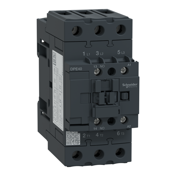 Schneider Electric DPE40U7 IEC contactor,Easy TeSys DPE,nonreversing,40A,3P,25HP at 480V AC,240V AC 50/60Hz coil