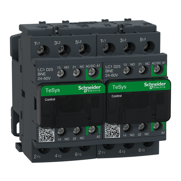 Schneider Electric LC2D25BNE TeSys Deca reversing contactor - 3P - <= 440 V - 25 A AC-3 - 24...60 V AC/DC coil