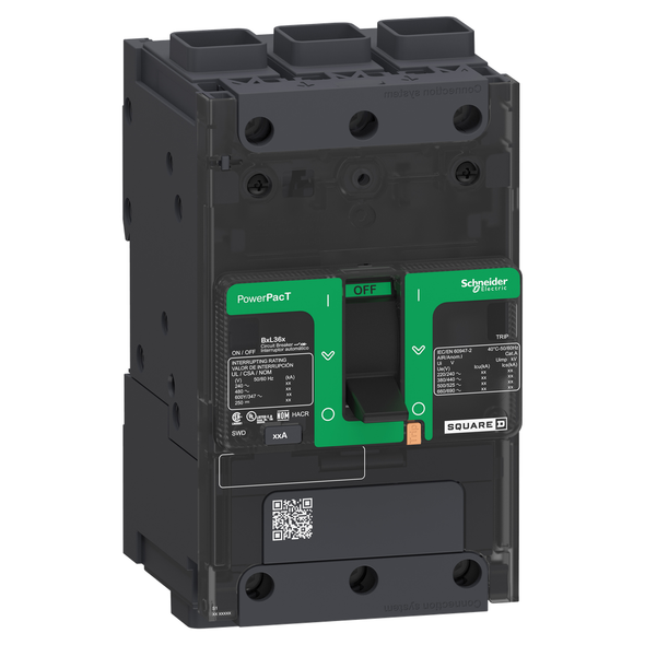 Schneider Electric BJF36090 Circuit breaker, PowerPacT B, 90A, 3 pole, 600Y/347VAC, 25kA, terminal nut, thermal magnetic, 80%