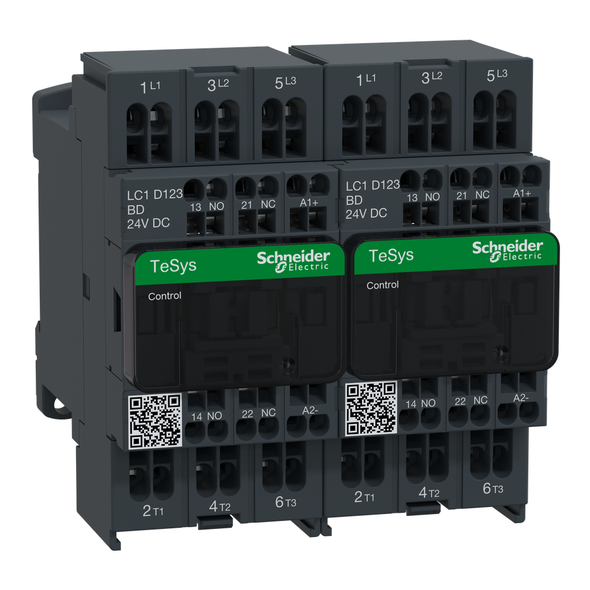 Schneider Electric LC2D123BD TeSys Deca reversing contactor - 3P(3 NO) - AC-3 - <= 440 V 12 A - 24 V DC coil