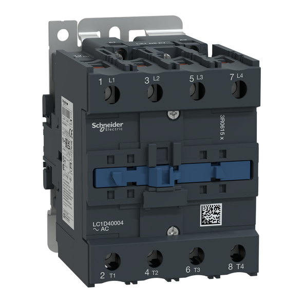 Schneider Electric LC1D40004E7 IEC contactor, TeSys D, nonreversing, 60A resistive, 4 pole, 4 NO, 48VAC 50/60Hz coil, open style