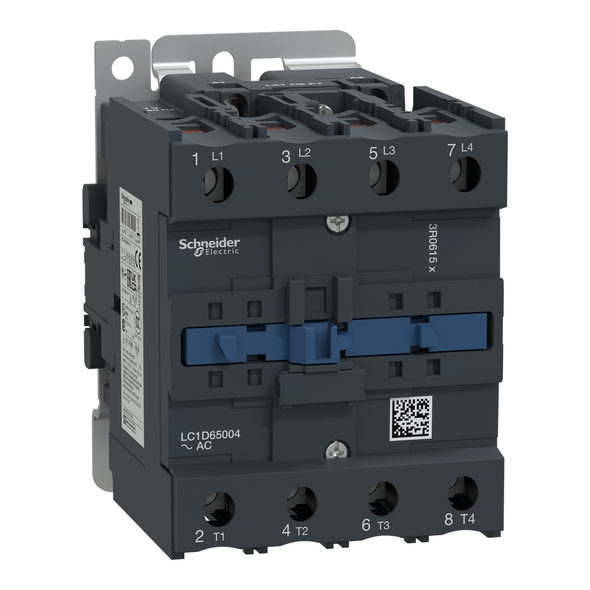 Schneider Electric LC1D65004F7 IEC contactor, TeSys D, nonreversing, 80A resistive, 4 pole, 4 NO, 110VAC 50/60Hz coil, open style