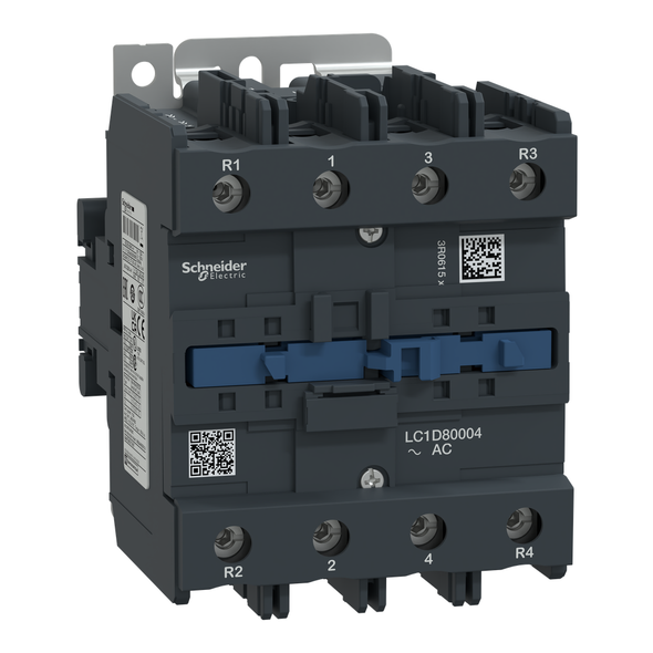 Schneider Electric LC1D80004F7 IEC contactor, TeSys Deca, nonreversing, 125A resistive, 4 pole, 4 NO, 110VAC 50/60Hz coil, open style