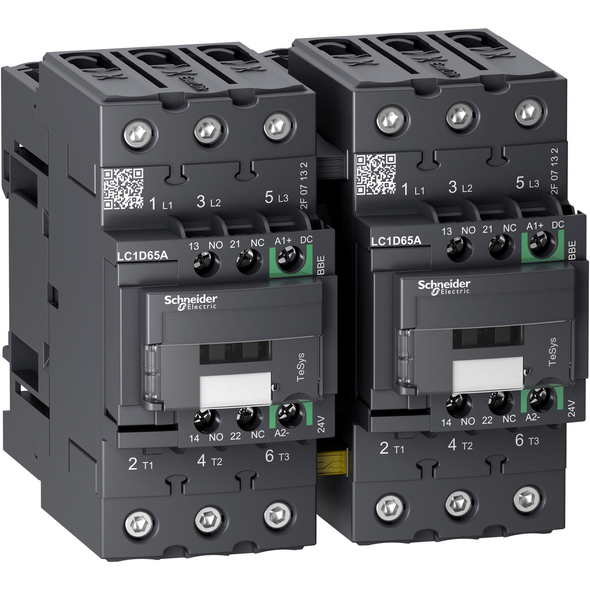 Schneider Electric LC2D65ABBE TeSys Deca reversing contactor - 3P - <= 440 V - 65 A AC-3 - 24 V DC coil