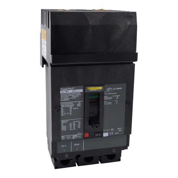 Schneider Electric HLA260702 Circuit breaker, PowerPacT H, 70A, 2 pole, 600VAC, 50kA, I-Line, thermal magnetic, 80%, AC