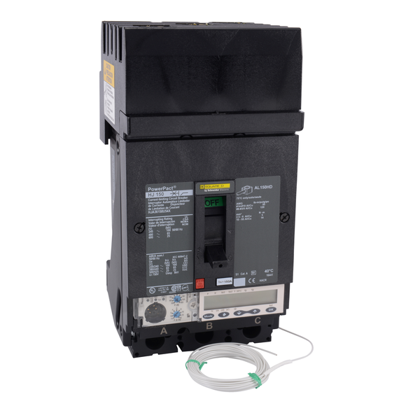 Schneider Electric HJA36150U54X Circuit breaker, PowerPacT H, 150A, 3 pole, 600VAC, 25kA, I-Line, Micrologic 6.2E, 80%, ABC