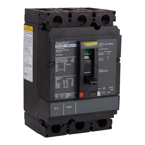 Schneider Electric HGP36030 Circuit breaker, PowerPacT H, 30A, 3 pole, 600VAC, 18kA, lugs, thermal magnetic, 80%