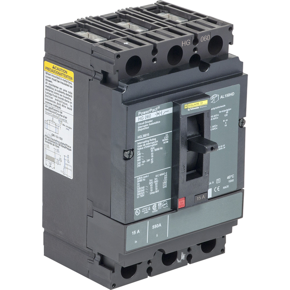 Schneider Electric HGL36030SA Circuit breaker, PowerPacT H, 30A, 3 pole, 600VAC, 18kA, lugs, thermal magnetic, 80%, shunt