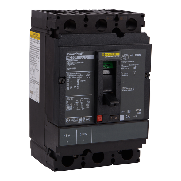 Schneider Electric HDP36080 Circuit breaker, PowerPacT H, 80A, 3 pole, 600VAC, 14kA, lugs, thermal magnetic, 80%