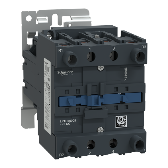 Schneider Electric LP1D40008GD IEC contactor, TeSys Deca, nonreversing, 60A resistive, 4 pole, 2 NO and 2 NC, 125VDC coil, open style