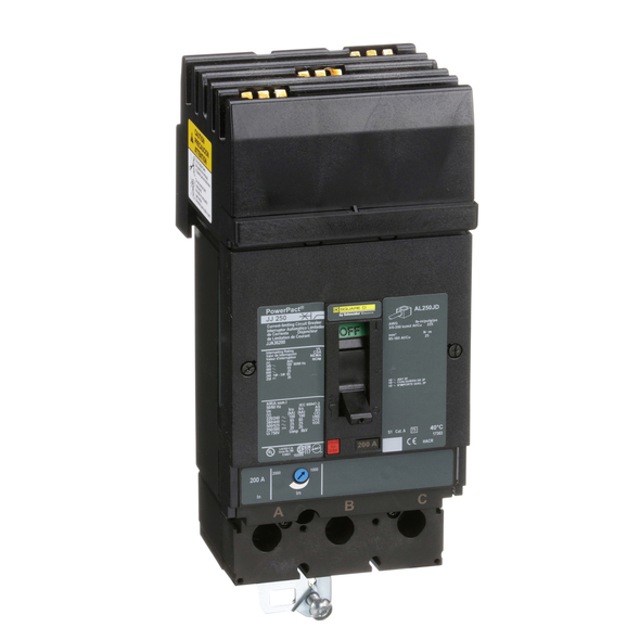 Schneider Electric JJA362006 Circuit breaker, PowerPacT J, 200A, 3 pole, 600VAC, 25kA, I-Line, thermal magnetic, 80%, CBA