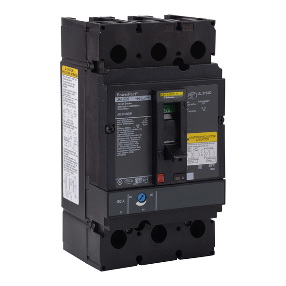 Schneider Electric JGL37225D82 Circuit breaker, PowerPacT J, 225A, 3 pole, 500VDC, 20kA, lugs, thermal magnetic, 80%