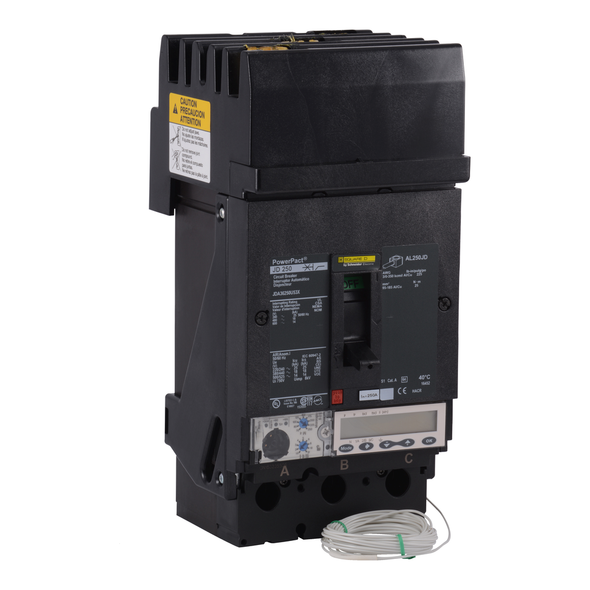 Schneider Electric JLA36250U53X Circuit breaker, PowerPacT J, 250A, 3 pole, 600VAC, 50kA, I-Line, Micrologic 5.2E, 80%, ABC