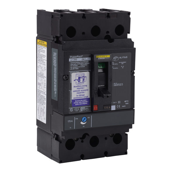 Schneider Electric JJL36175AA Circuit breaker, PowerPacT J, 175A, 3 pole, 600VAC, 25kA, lugs, thermal magnetic, 80%, aux