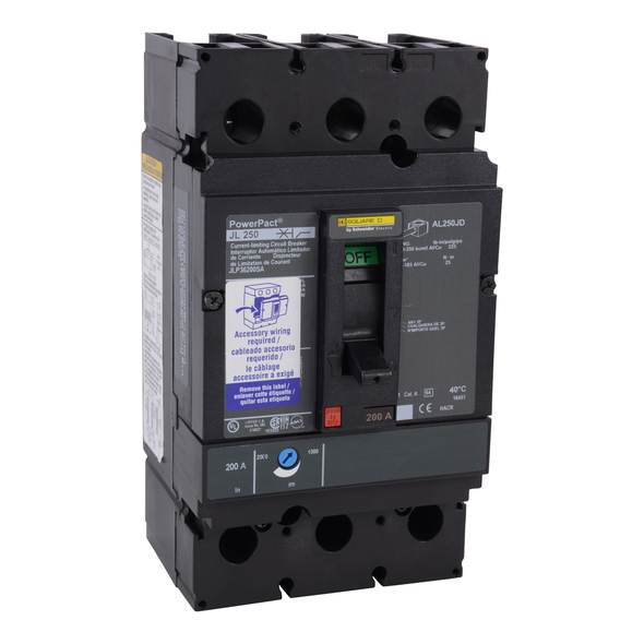 Schneider Electric JLP36200SA Circuit breaker, PowerPacT J, 200A, 3 pole, 600VAC, 50kA, lugs, thermal magnetic, 80%, shunt