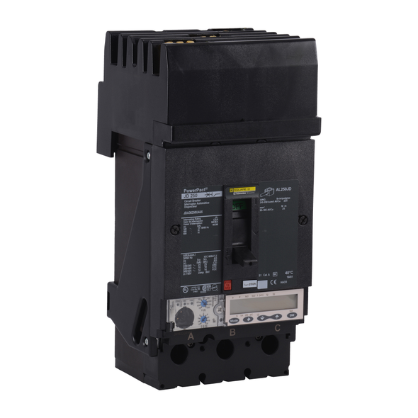 Schneider Electric JDA36250U44X Circuit breaker, PowerPacT J, 250A, 3 pole, 600VAC, 14kA, I-Line, Micrologic 6.2A, 80%, ABC