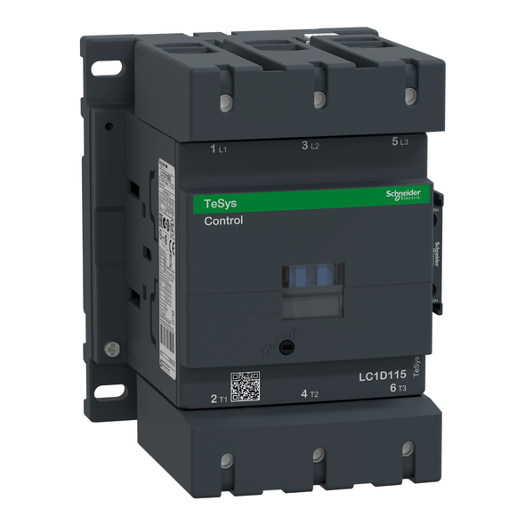 Schneider Electric LC1D115FD IEC contactor, TeSys Deca, nonreversing, 115A, 75HP at 480VAC, up to 100kA SCCR, 3 phase, 3 NO, 110VDC coil, open style