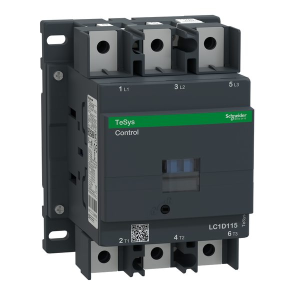 Schneider Electric LC1D1156B7 IEC contactor, TeSys Deca, nonreversing, 115A, 75HP at 480VAC, 3 phase, 3 pole, 3 NO, 24VAC 50/60Hz coil, open style