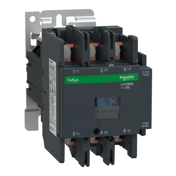 Schneider Electric LC1D806VD IEC contactor, TeSys Deca, nonreversing, 80A, 60HP at 480VAC, 3 phase, 3 pole, 3 NO, 348VDC coil, open style