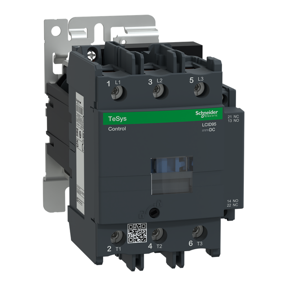 Schneider Electric LC1D95BD IEC contactor, TeSys Deca, nonreversing, 95A, 60HP at 480VAC, 3 phase, 3 pole, 3 NO, 24VDC coil, open style