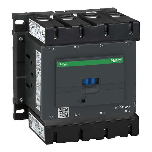 Schneider Electric LC1D115004BD IEC contactor, TeSys Deca, nonreversing, 200A resistive, 4 pole, 4 NO, 24VDC coil, open style