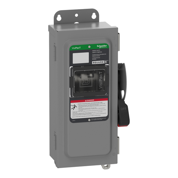 Schneider Electric VHU361AWKGL Safety switch, VisiPacT, heavy duty, unfused, viewing window, NEMA 12, 600V, 30A, 3 pole, ground lugs