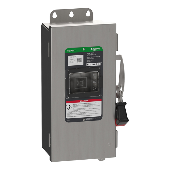 Schneider Electric VH361SSGL Safety switch, VisiPacT, heavy duty, fused, viewing window, NEMA 4X, 600V, 30A, 3 pole, ground lugs