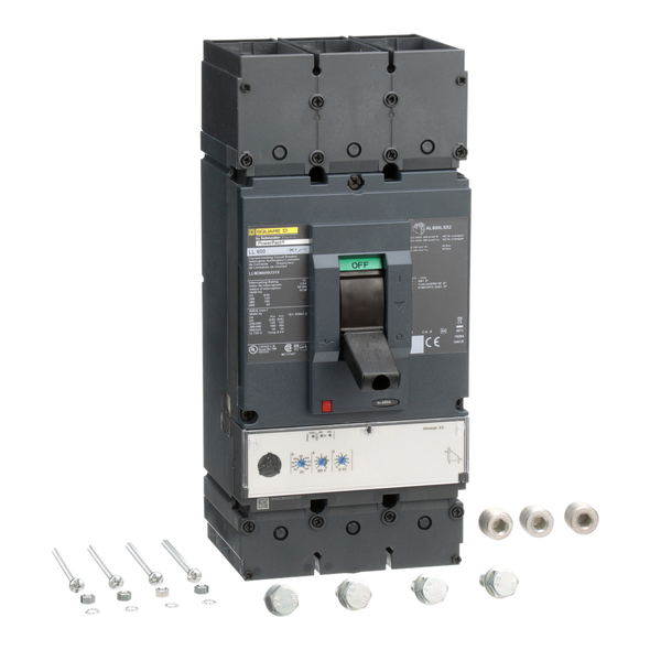 Schneider Electric LLM36600U31X Circuit breaker, PowerPacT L, 600A, 3 pole, 600VAC, 50kA, lugs, MicroLogic 3.3, 80%