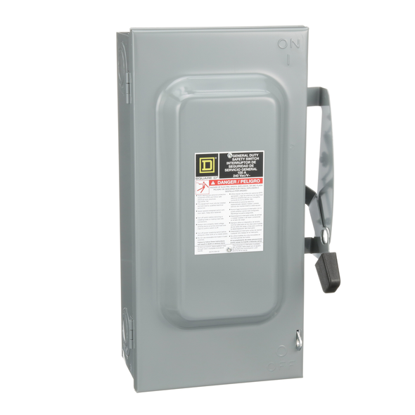 Schneider Electric D223N Safety switch, general duty, fusible, 100A, 2 pole, 30hp, 240VAC, NEMA 1, neutral factory installed