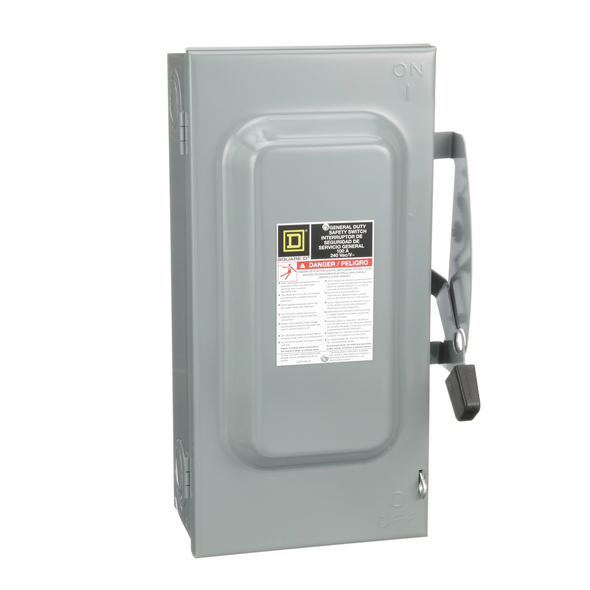 Schneider Electric D323N Safety switch, general duty, fusible, 100A, 3 pole, 30hp, 240VAC, NEMA 1, neutral factory installed