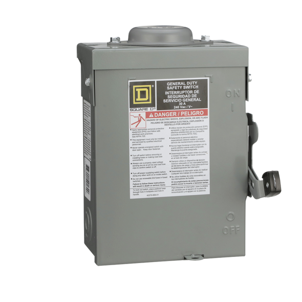 Schneider Electric DU321RB Safety switch, general duty, non fusible, 30A, 3 pole, 7.5hp, 240VAC, NEMA 3R, bolt on provision