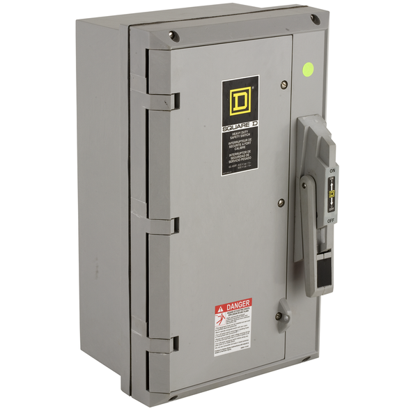 Schneider Electric HU361DX Safety switch, heavy duty, non fusible, 30A, 3 pole, 30HP, 600V AC/DC, NEMA 4X Krydon fiberglass reinforced polyester