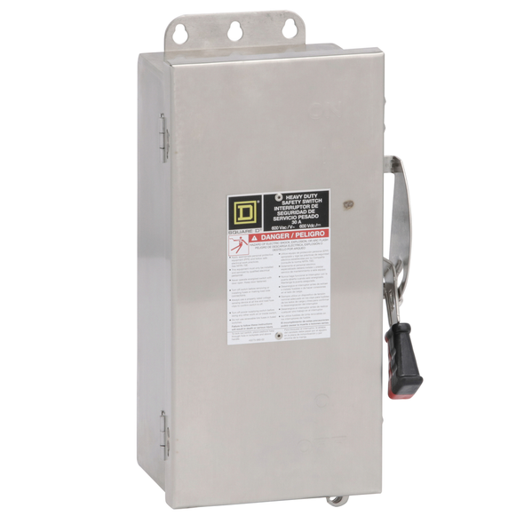 Schneider Electric HU461DS Safety switch, heavy duty, non fusible, 30A, 4 pole, 30hp, 600VAC/DC, NEMA 4, 4X, 5, 304 steel