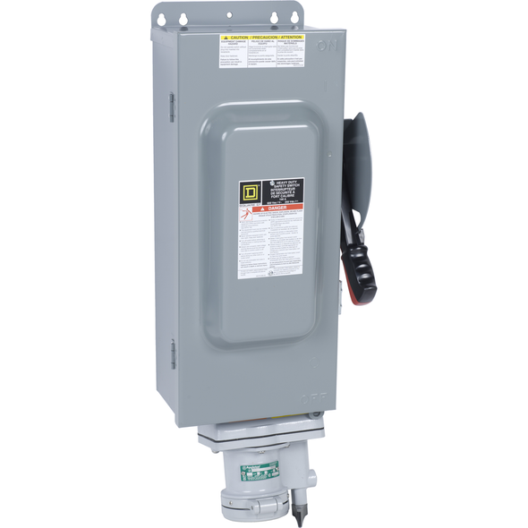 Schneider Electric H363AWA Safety switch, heavy duty, fusible, 100A, 600VAC/DC, 3 poles, 75HP, NEMA 12K, Appleton Powertite receptacle