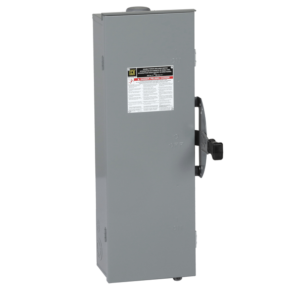 Schneider Electric DT322RB Safety switch, double throw, fusible, 60A, 240VAC, 250VDC, 3 pole, 15HP, NEMA 3R, bolt on provision