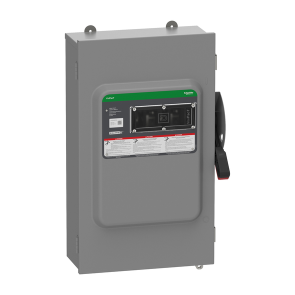 Schneider Electric VH224AWKGL Safety switch, VisiPacT, heavy duty, fused, viewing window, NEMA 12, 240V, 200A, 2 pole, ground lugs