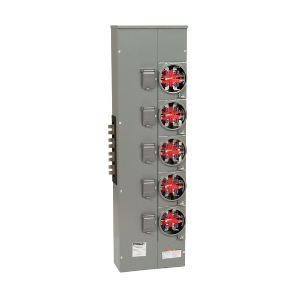 Schneider Electric EZMH315225CU Branch unit, EZ Meter-Pak, 225A, 5 x 5 jaw sockets, 208Y/120VAC, horn bypass, ringless, 1200A Cu busbar