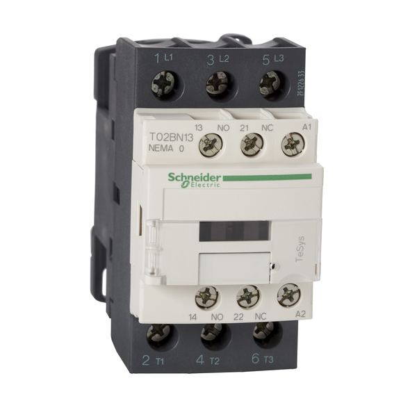 Schneider Electric T02CN13BD Contactor, Tesys N Contactors, nonreversing, 3P, 3phase, 27A, 10HP at 460VAC, NEMA size 1, 24VDC coil, open