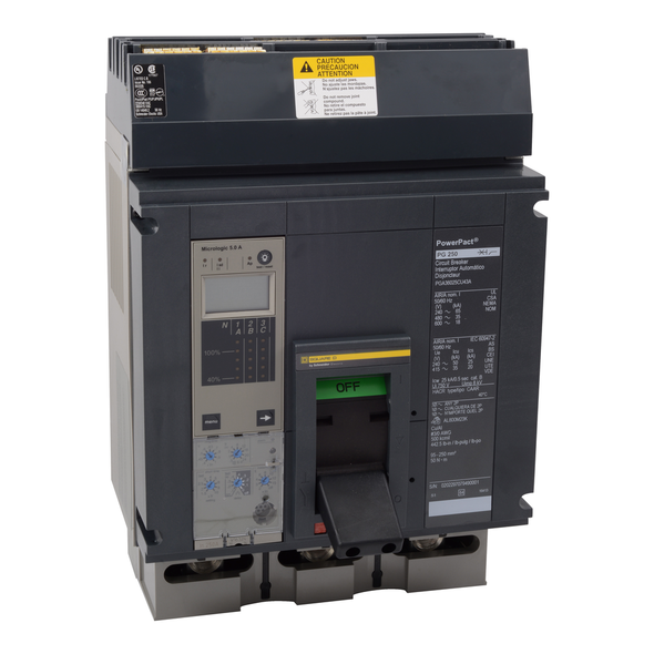 Schneider Electric PGA36040U31A Circuit breaker, PowerPacT P, 400A,  3 pole, 600VAC, 18kA, I-Line, Micrologic 3.0, 80%, ABC