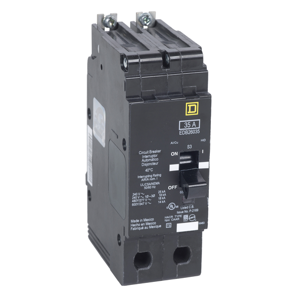 Schneider Electric EJB26070 Mini circuit breaker, E-Frame, 70A, 2 pole, 600Y/347VAC, 100kA max, bolt on