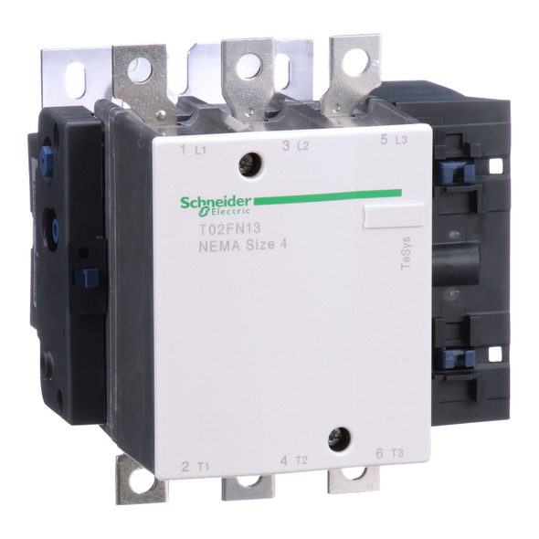 Schneider Electric T02FN13G7 NEMA Contactor, TeSys N, nonreversing, Size 4, 135A, 100HP at 460VAC, 3 pole, 3 phase, 120VAC 50/60Hz coil, open